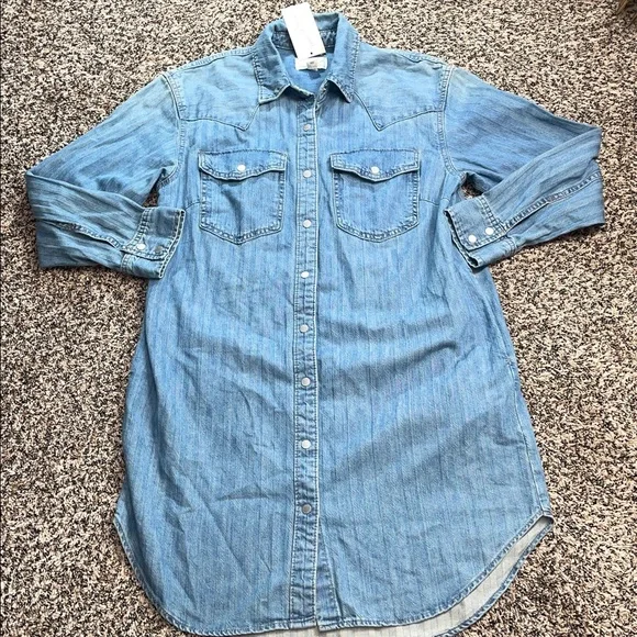 Universal Thread Western Denim Long Sleeve Shirt Dress Size XS Relaxed | NWT - Picture 4 of 11